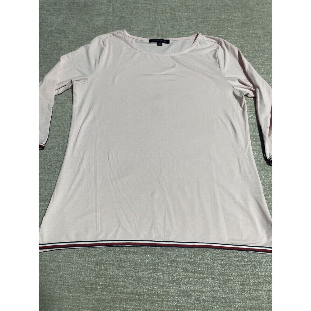 Tommy Hilfiger Shirt Women's Large Long Sleeve Pink Top Zip